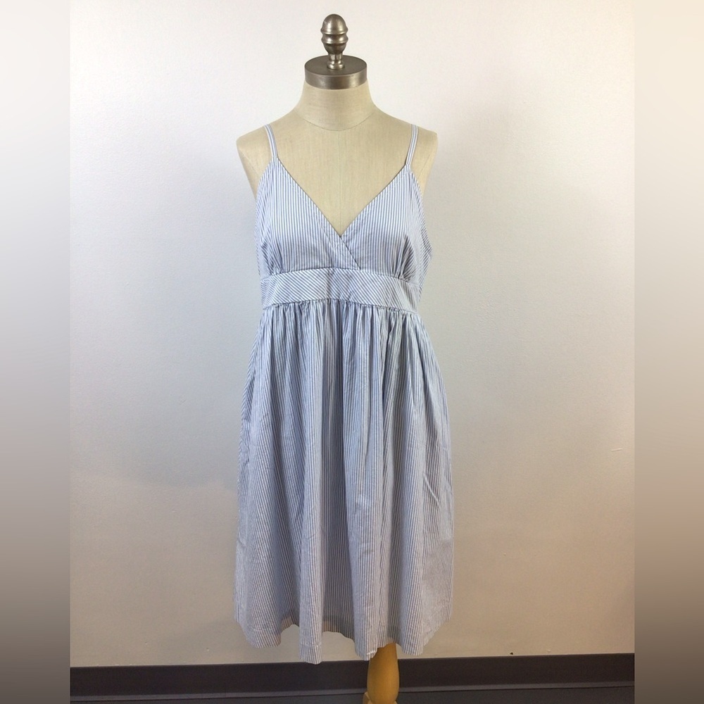GAP Blue Stripe Midi Dress Spaghetti Strap Smocked Cotton Size XL